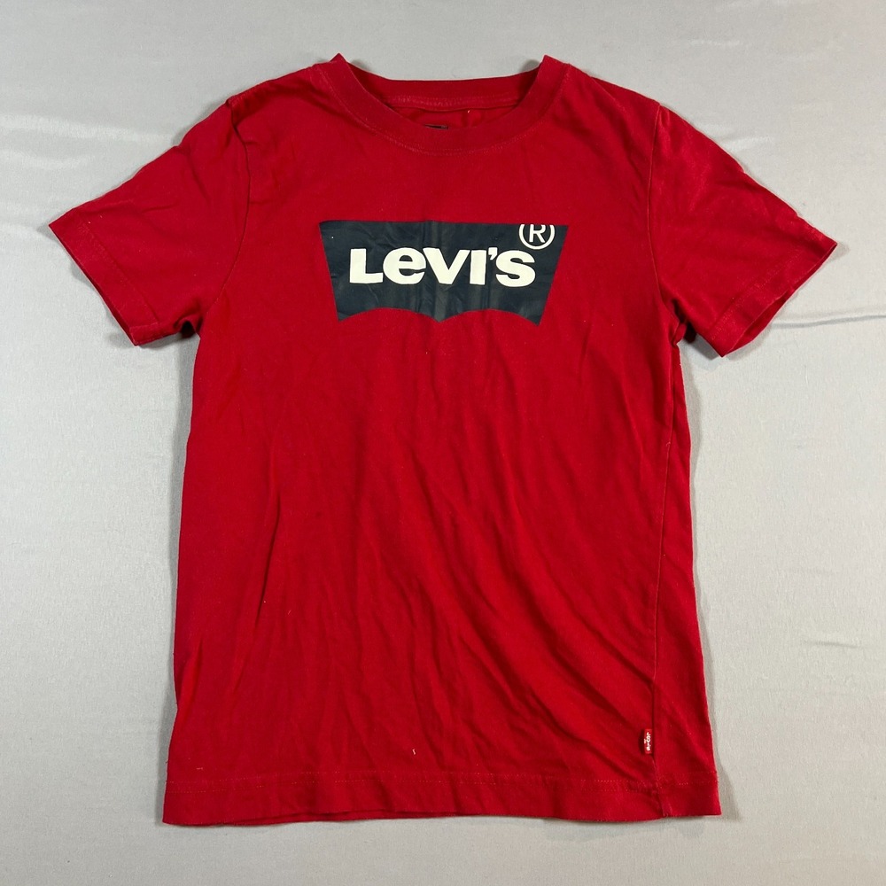 Levi's Batwing T Shirt Boys Small 8-10 Red Housemark Logo Regular Fit Crew Neck